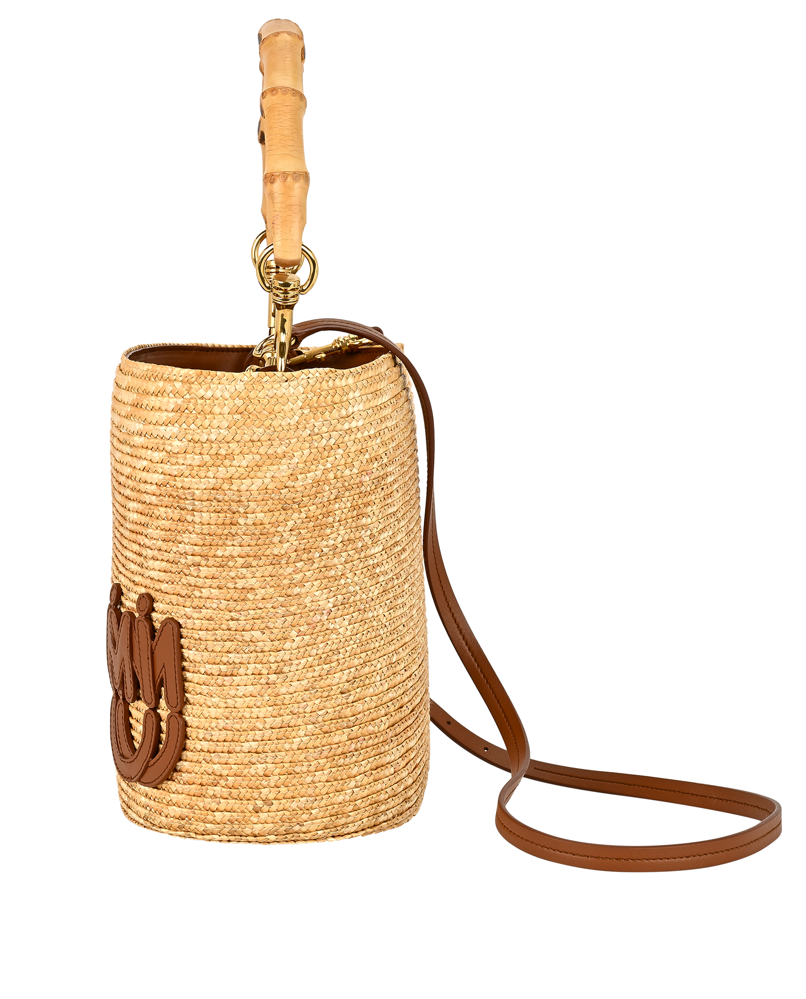 Bamboo Handle Bucket Bag, &pound;750, Handbags, Beige/Brown, Leather/Raffia, Bottom view